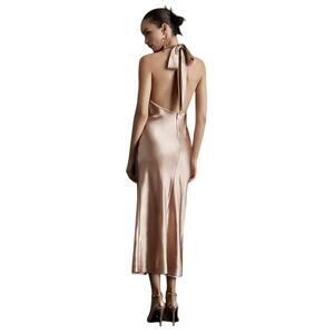 Sachin + Babi Sadie Halter Tie-Neck Hammered Satin Gown Sand Dune 2